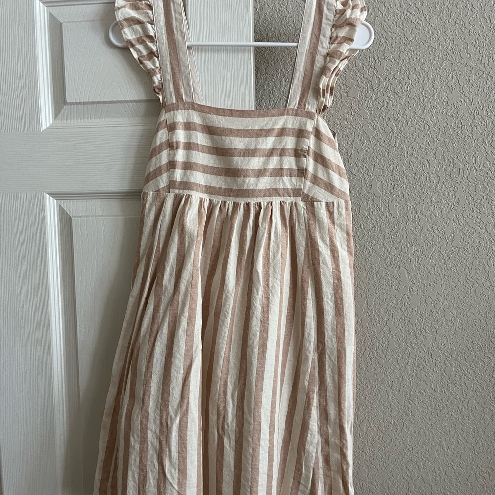 Draper James Tan and White Ruffled Empire Waist Sundress